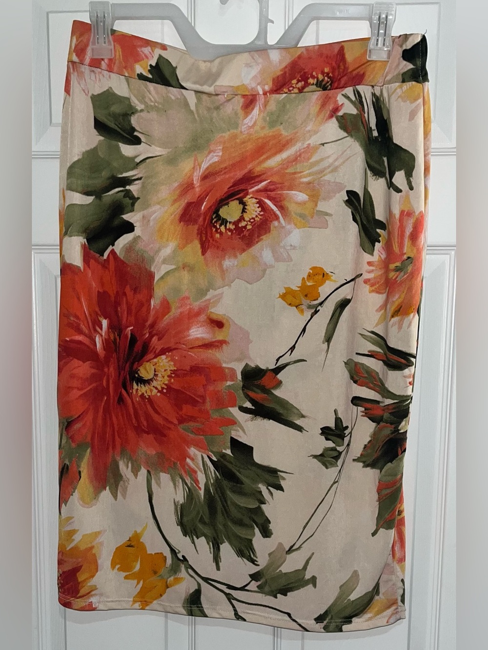 Made by Johnny Floral Pencil Skirt | Cream Coral Orange | XXL